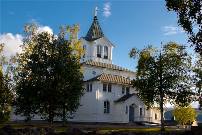 Gällivare Church, a large white wooden church